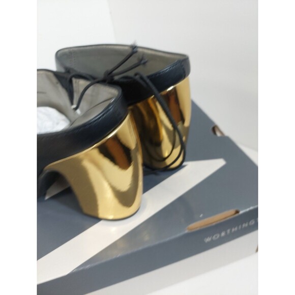 Worthington Women's Size 7 Nelda Mules 7M Black Gold Shiny Heel Slip On - Picture 7 of 13
